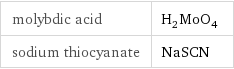 molybdic acid | H_2MoO_4 sodium thiocyanate | NaSCN