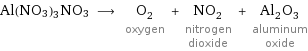 Al(NO3)3NO3 ⟶ O_2 oxygen + NO_2 nitrogen dioxide + Al_2O_3 aluminum oxide