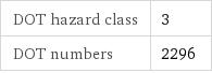 DOT hazard class | 3 DOT numbers | 2296