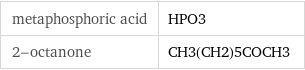 metaphosphoric acid | HPO3 2-octanone | CH3(CH2)5COCH3