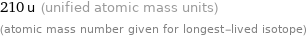 210 u (unified atomic mass units) (atomic mass number given for longest-lived isotope)