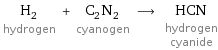 H_2 hydrogen + C_2N_2 cyanogen ⟶ HCN hydrogen cyanide