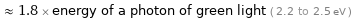  ≈ 1.8 × energy of a photon of green light ( 2.2 to 2.5 eV )