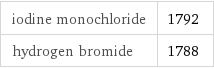 iodine monochloride | 1792 hydrogen bromide | 1788