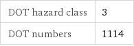 DOT hazard class | 3 DOT numbers | 1114