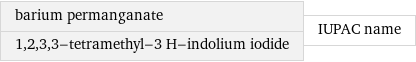 barium permanganate 1, 2, 3, 3-tetramethyl-3 H-indolium iodide | IUPAC name