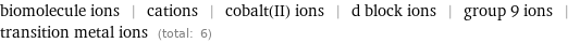 biomolecule ions | cations | cobalt(II) ions | d block ions | group 9 ions | transition metal ions (total: 6)