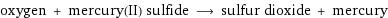 oxygen + mercury(II) sulfide ⟶ sulfur dioxide + mercury