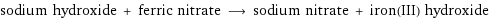 sodium hydroxide + ferric nitrate ⟶ sodium nitrate + iron(III) hydroxide