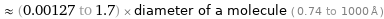  ≈ (0.00127 to 1.7) × diameter of a molecule ( 0.74 to 1000 Å )