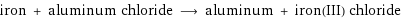 iron + aluminum chloride ⟶ aluminum + iron(III) chloride