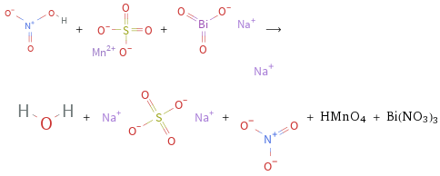  + + ⟶ + + + HMnO4 + Bi(NO3)3