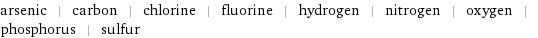 arsenic | carbon | chlorine | fluorine | hydrogen | nitrogen | oxygen | phosphorus | sulfur