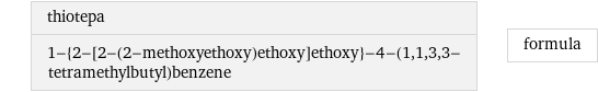 thiotepa 1-{2-[2-(2-methoxyethoxy)ethoxy]ethoxy}-4-(1, 1, 3, 3-tetramethylbutyl)benzene | formula