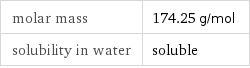 molar mass | 174.25 g/mol solubility in water | soluble