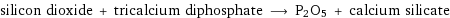 silicon dioxide + tricalcium diphosphate ⟶ P2O5 + calcium silicate