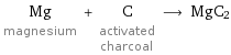 Mg magnesium + C activated charcoal ⟶ MgC2