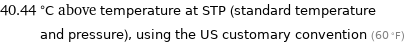 40.44 °C above temperature at STP (standard temperature and pressure), using the US customary convention (60 °F)