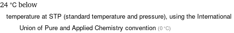 24 °C below temperature at STP (standard temperature and pressure), using the International Union of Pure and Applied Chemistry convention (0 °C)