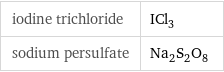 iodine trichloride | ICl_3 sodium persulfate | Na_2S_2O_8