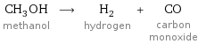 CH_3OH methanol ⟶ H_2 hydrogen + CO carbon monoxide