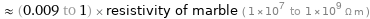  ≈ (0.009 to 1) × resistivity of marble ( 1×10^7 to 1×10^9 Ω m )