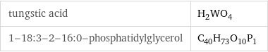 tungstic acid | H_2WO_4 1-18:3-2-16:0-phosphatidylglycerol | C_40H_73O_10P_1