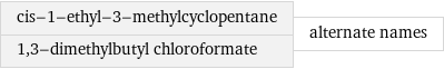 cis-1-ethyl-3-methylcyclopentane 1, 3-dimethylbutyl chloroformate | alternate names