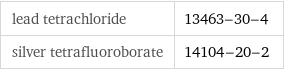 lead tetrachloride | 13463-30-4 silver tetrafluoroborate | 14104-20-2