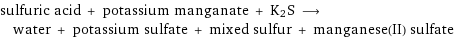 sulfuric acid + potassium manganate + K2S ⟶ water + potassium sulfate + mixed sulfur + manganese(II) sulfate