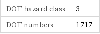 DOT hazard class | 3 DOT numbers | 1717