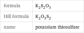 formula | K_2S_2O_3 Hill formula | K_2O_3S_2 name | potassium thiosulfate