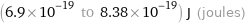 (6.9×10^-19 to 8.38×10^-19) J (joules)