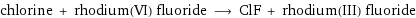 chlorine + rhodium(VI) fluoride ⟶ ClF + rhodium(III) fluoride