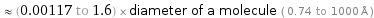  ≈ (0.00117 to 1.6) × diameter of a molecule ( 0.74 to 1000 Å )