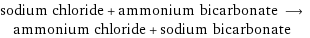 sodium chloride + ammonium bicarbonate ⟶ ammonium chloride + sodium bicarbonate