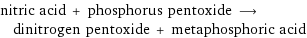 nitric acid + phosphorus pentoxide ⟶ dinitrogen pentoxide + metaphosphoric acid