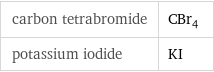 carbon tetrabromide | CBr_4 potassium iodide | KI