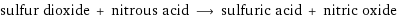 sulfur dioxide + nitrous acid ⟶ sulfuric acid + nitric oxide