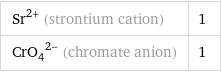 Sr^(2+) (strontium cation) | 1 (CrO_4)^(2-) (chromate anion) | 1