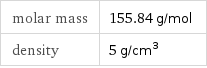 molar mass | 155.84 g/mol density | 5 g/cm^3