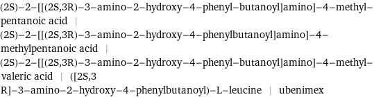 (2S)-2-[[(2S, 3R)-3-amino-2-hydroxy-4-phenyl-butanoyl]amino]-4-methyl-pentanoic acid | (2S)-2-[[(2S, 3R)-3-amino-2-hydroxy-4-phenylbutanoyl]amino]-4-methylpentanoic acid | (2S)-2-[[(2S, 3R)-3-amino-2-hydroxy-4-phenyl-butanoyl]amino]-4-methyl-valeric acid | ([2S, 3 R]-3-amino-2-hydroxy-4-phenylbutanoyl)-L-leucine | ubenimex