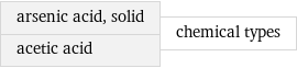 arsenic acid, solid acetic acid | chemical types