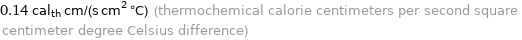 0.14 cal_th cm/(s cm^2 °C) (thermochemical calorie centimeters per second square centimeter degree Celsius difference)