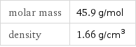 molar mass | 45.9 g/mol density | 1.66 g/cm^3