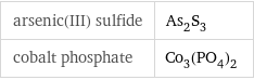 arsenic(III) sulfide | As_2S_3 cobalt phosphate | Co_3(PO_4)_2