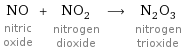 NO nitric oxide + NO_2 nitrogen dioxide ⟶ N_2O_3 nitrogen trioxide