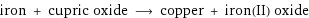 iron + cupric oxide ⟶ copper + iron(II) oxide