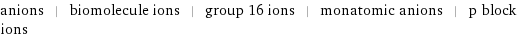 anions | biomolecule ions | group 16 ions | monatomic anions | p block ions