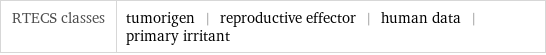 RTECS classes | tumorigen | reproductive effector | human data | primary irritant